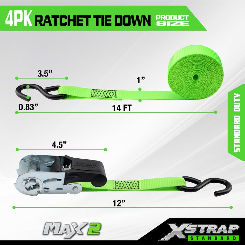 XSTRAP STANDARD Ratchet Tie Down Straps 4 Pk 15Ft- 500 Lbs Load Cap- 1500 Lb Break Strength-Cargo Straps for Moving Appliances, Lawn Equipment, Motorcycle - Image 3